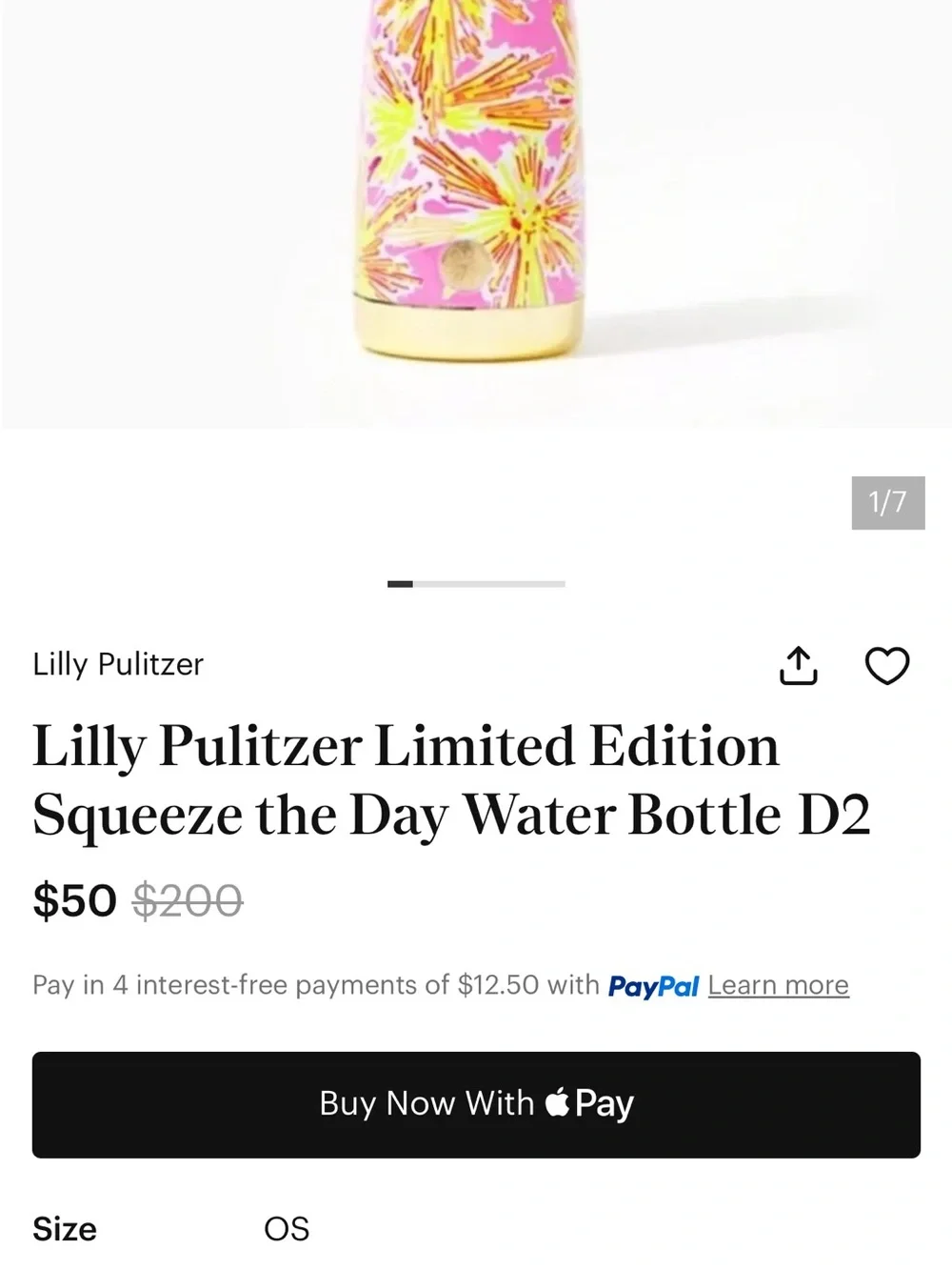 Pink & Yellow Floral Insulated Bottle -by Lilly Pulitzer 24 oz EUC
